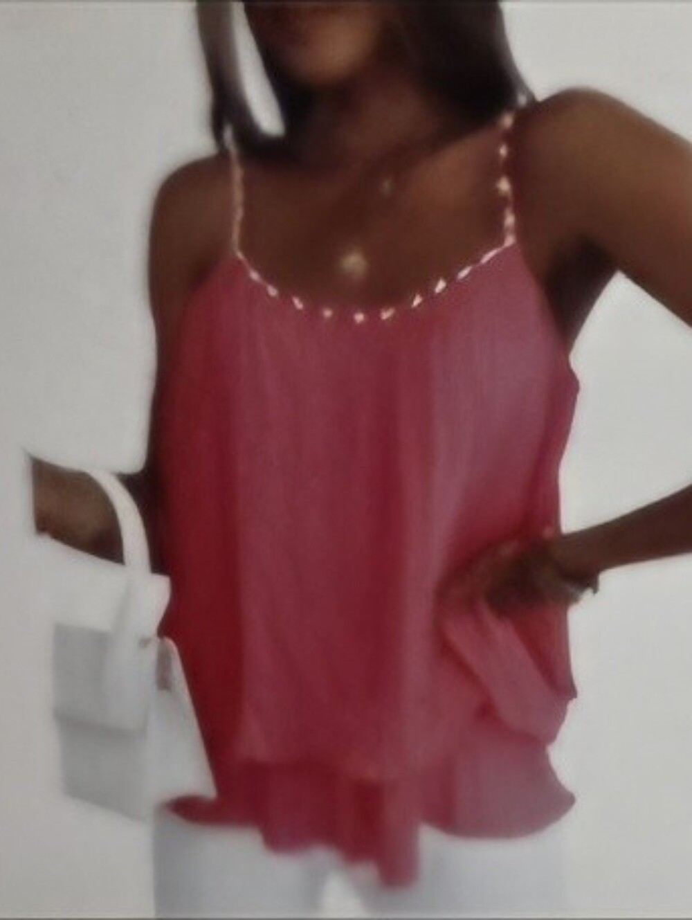 Women’s Pink Spaghetti Strap Ruffle Tank Top